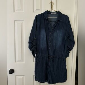 Judy Blue Chambray Shirt jeans Romper Denim Long Sleeve Size 1XL